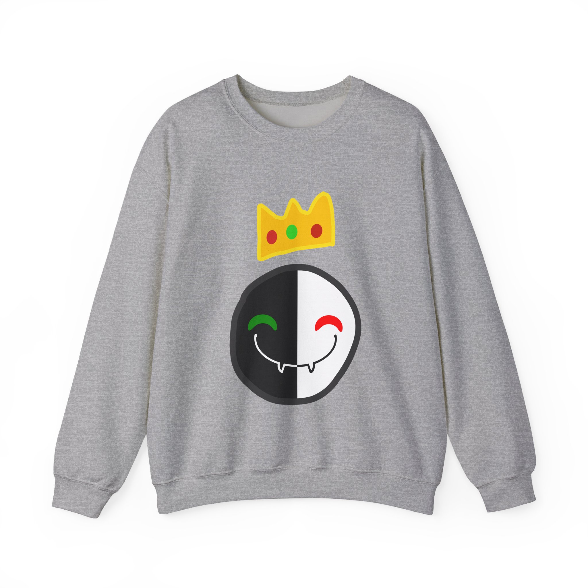 Black & White Smile Crown Sweatshirt – Split Face Gamer Sweatshirt – Aesthetic Gaming Sweatshirt – Gift for Gamers – Unisex Sweatshirt - Image 4