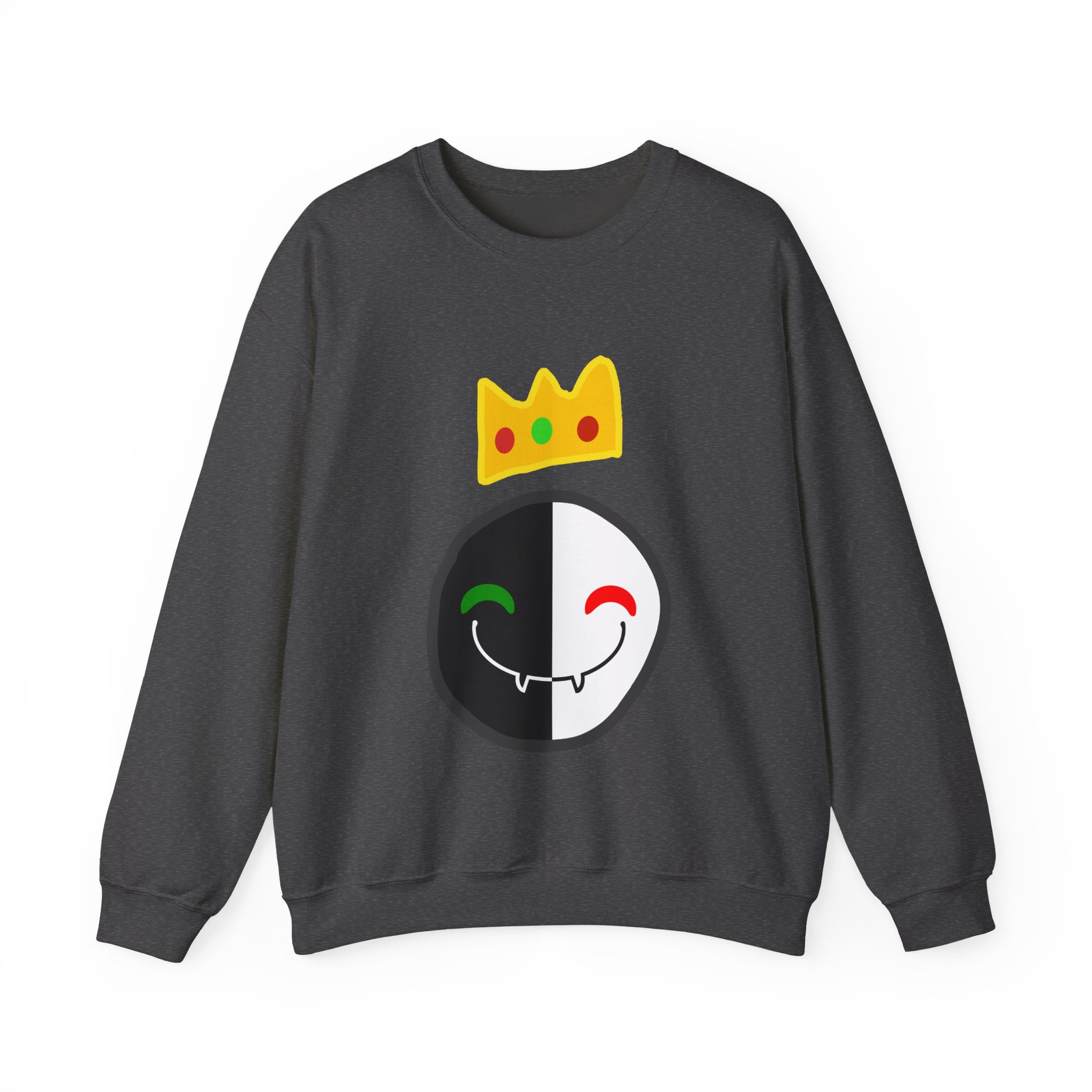 Black & White Smile Crown Sweatshirt – Split Face Gamer Sweatshirt – Aesthetic Gaming Sweatshirt – Gift for Gamers – Unisex Sweatshirt - Image 6