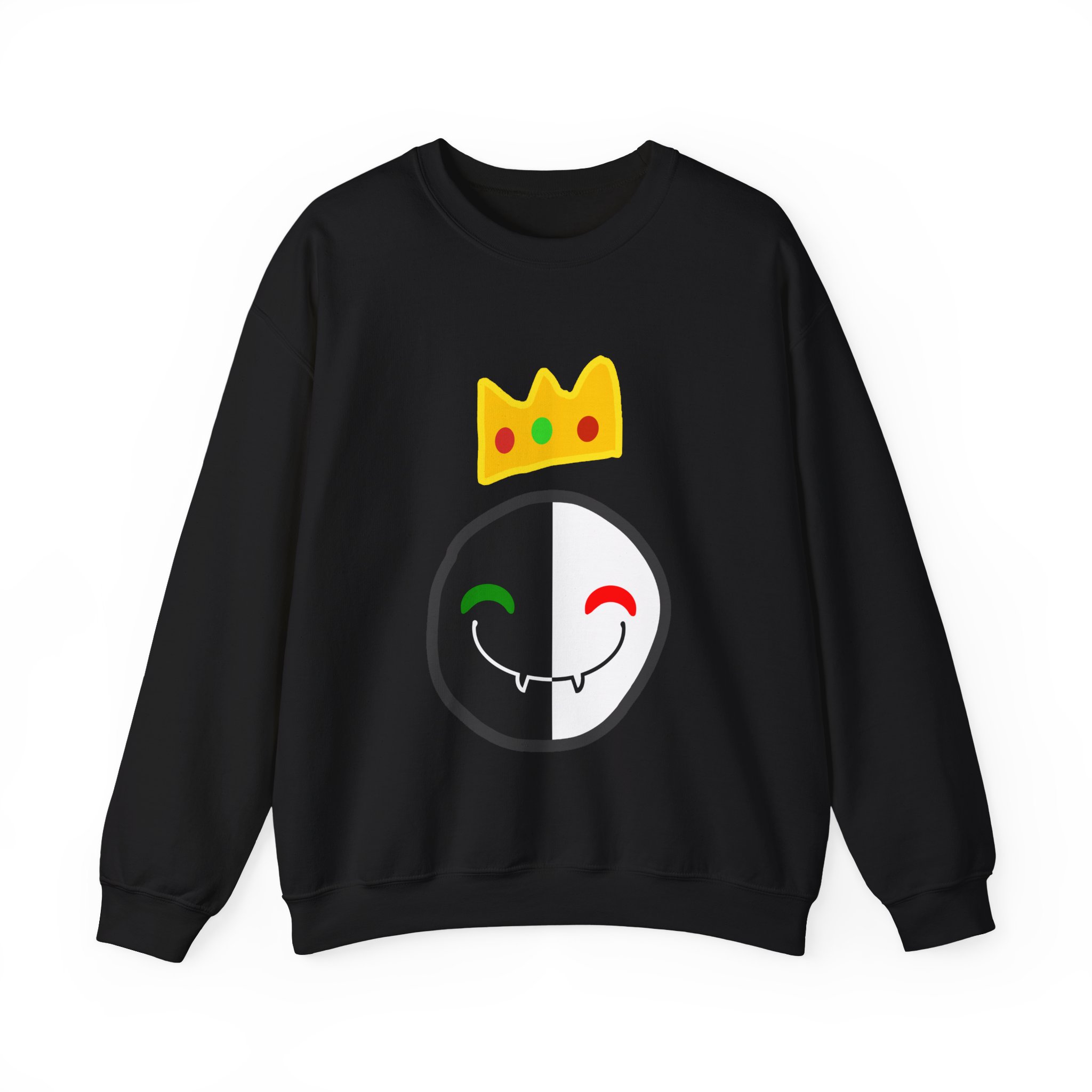 Black & White Smile Crown Sweatshirt – Split Face Gamer Sweatshirt – Aesthetic Gaming Sweatshirt – Gift for Gamers – Unisex Sweatshirt