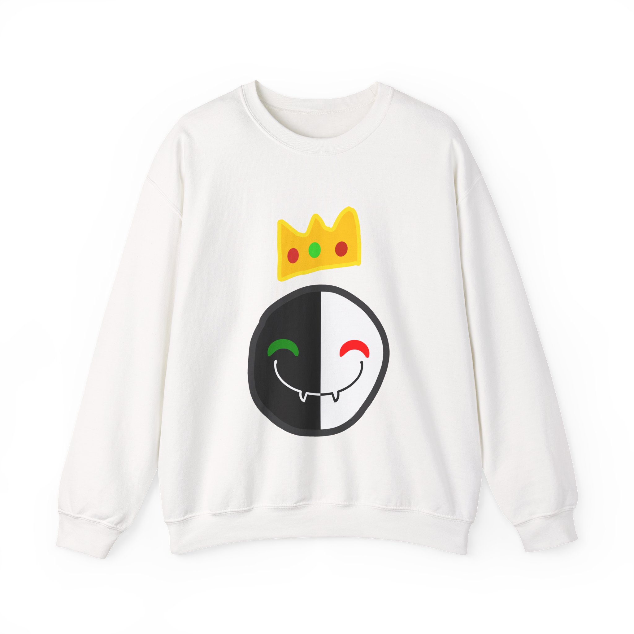Black & White Smile Crown Sweatshirt – Split Face Gamer Sweatshirt – Aesthetic Gaming Sweatshirt – Gift for Gamers – Unisex Sweatshirt - Image 2